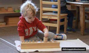 Cute Little Boy Playing with Wooden Toy — Minneapolis, MN — Miniapple International Montessori